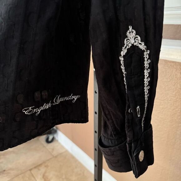 English Laundry Christopher Wicks L Embroidered Button Up Black White Hand Sewn - Picture 9 of 10